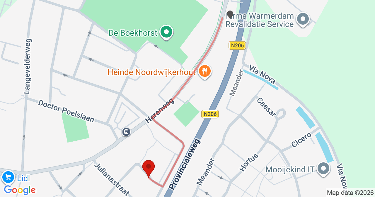 Kaart van het incident in Noordwijkerhout met berekende routes vanaf gealarmeerde posten