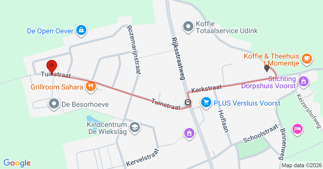 Kaart van het incident in Voorst met berekende routes vanaf gealarmeerde posten