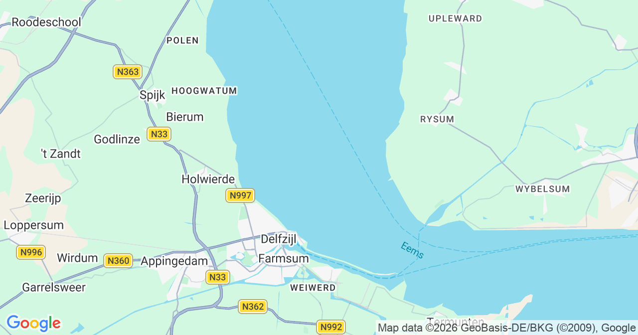 Kaart van het incident in Delfzijl met berekende routes vanaf gealarmeerde posten