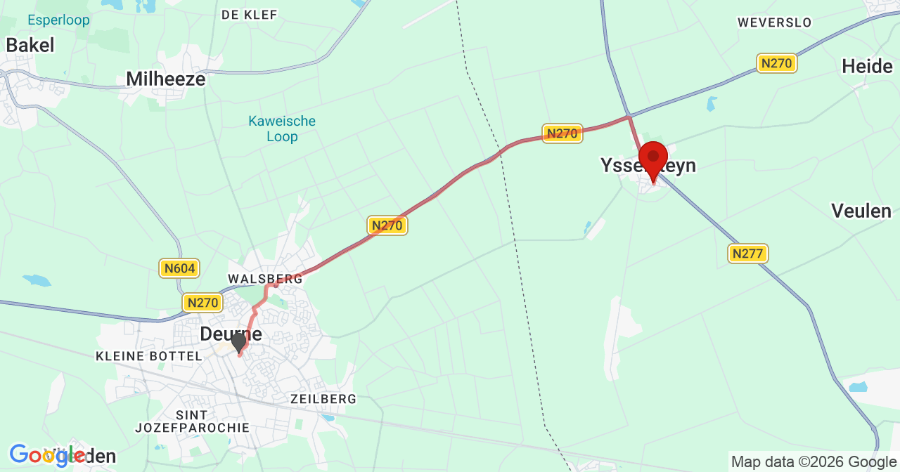 Kaart van het incident in Ysselsteyn met berekende routes vanaf gealarmeerde posten