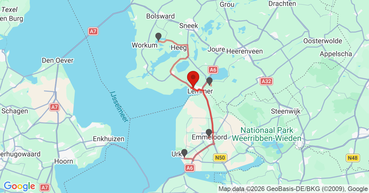 Kaart van het incident in Lemmer met de aanrijroutes van de gealarmeerde eenheden