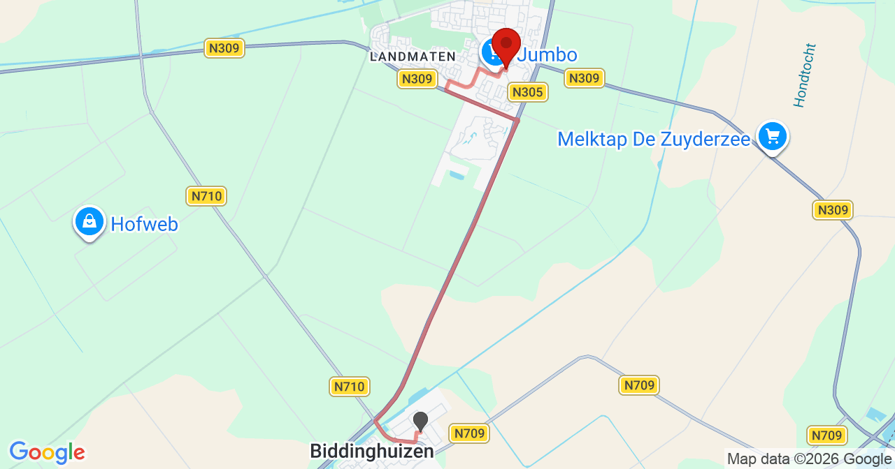 Kaart van het incident in Dronten met berekende routes vanaf gealarmeerde posten