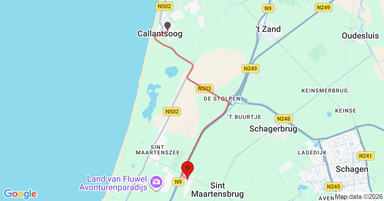 Kaart van het incident in Sint Maartensvlotbrug met berekende routes vanaf gealarmeerde posten