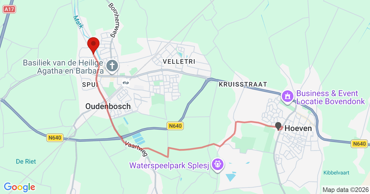 Kaart van het incident in Oudenbosch met berekende routes vanaf gealarmeerde posten