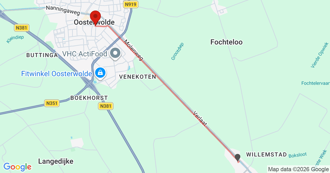 Kaart van het incident in Oosterwolde met berekende routes vanaf gealarmeerde posten