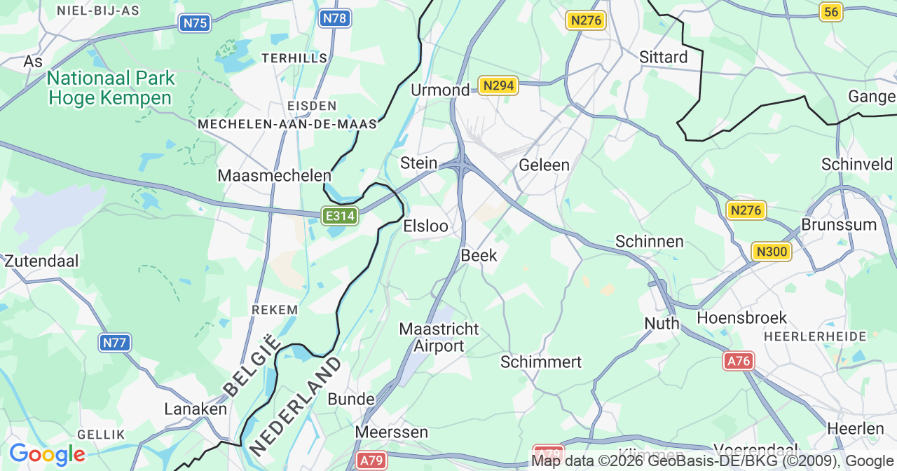 Kaart van het incident in Beek met berekende routes vanaf gealarmeerde posten