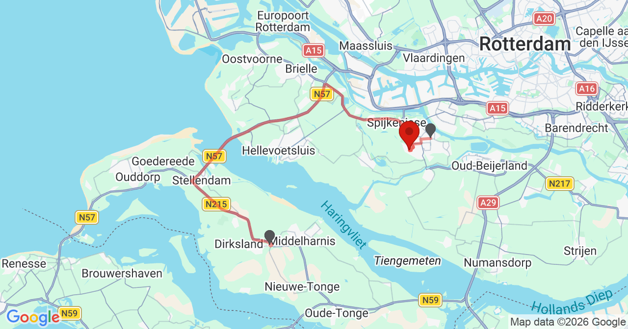 Kaart van het incident in Spijkenisse met berekende routes vanaf gealarmeerde posten