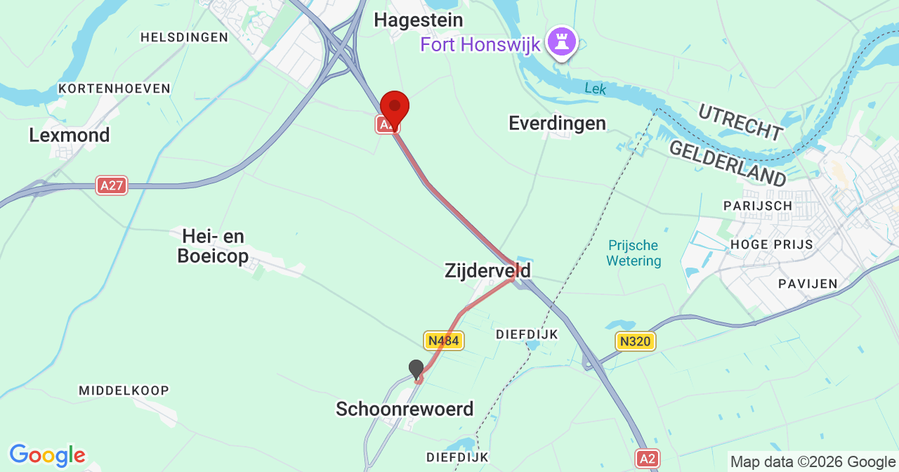 Kaart van het incident in Vianen met berekende routes vanaf gealarmeerde posten