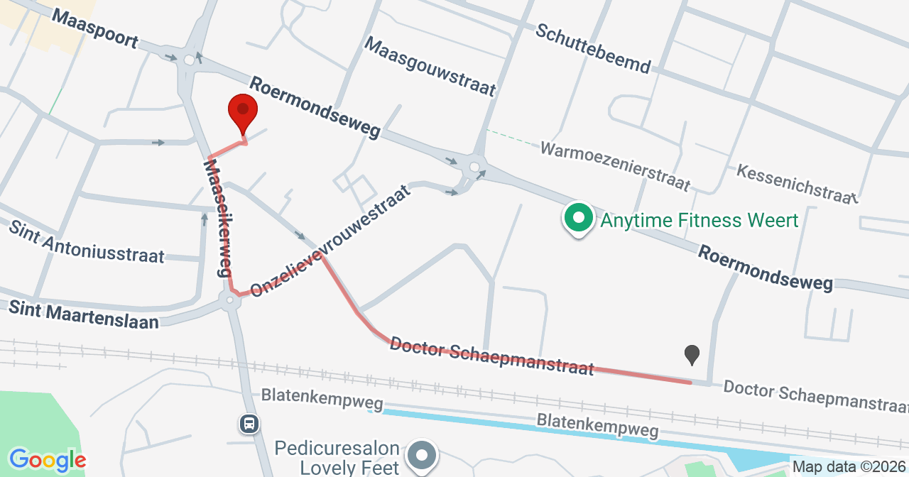 Kaart van het incident in Weert met de aanrijroutes van de gealarmeerde eenheden