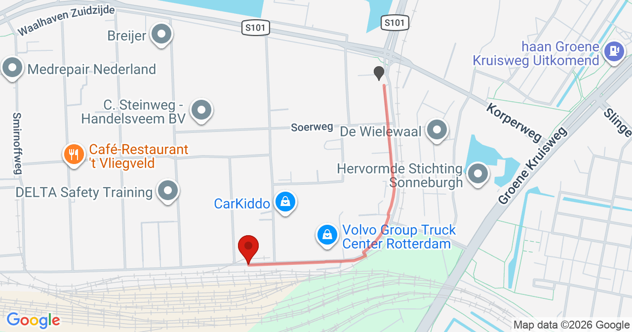 Kaart van het incident in Rotterdam met berekende routes vanaf gealarmeerde posten