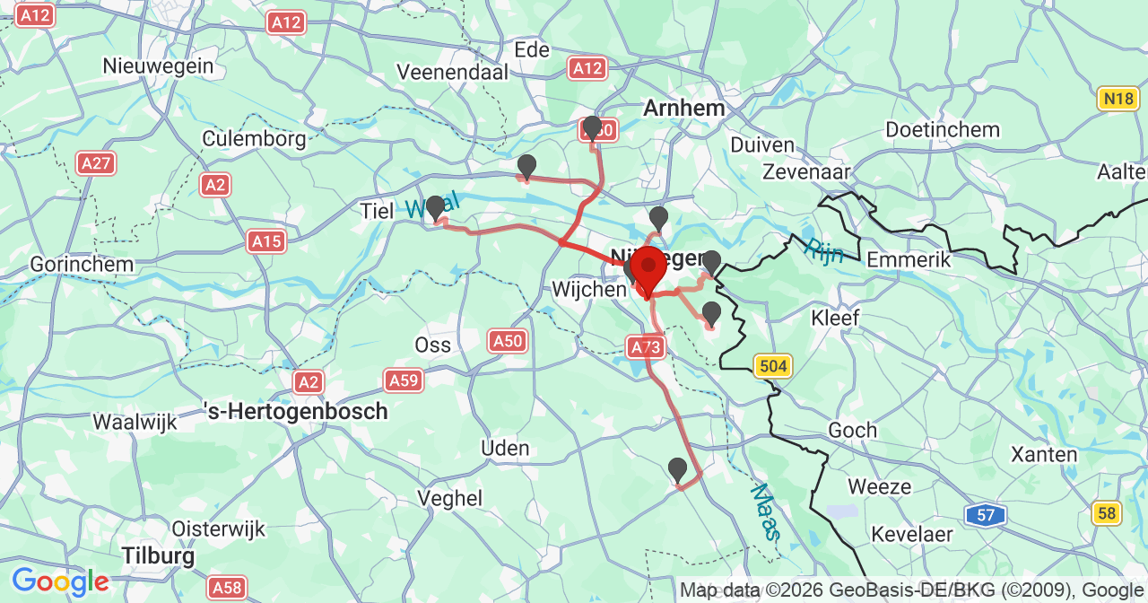 Kaart van het incident in Malden met de aanrijroutes van de gealarmeerde eenheden