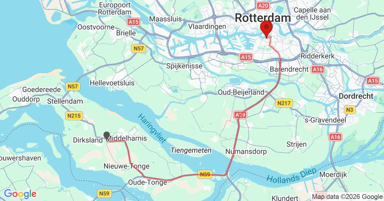 Kaart van het incident in Rotterdam met berekende routes vanaf gealarmeerde posten