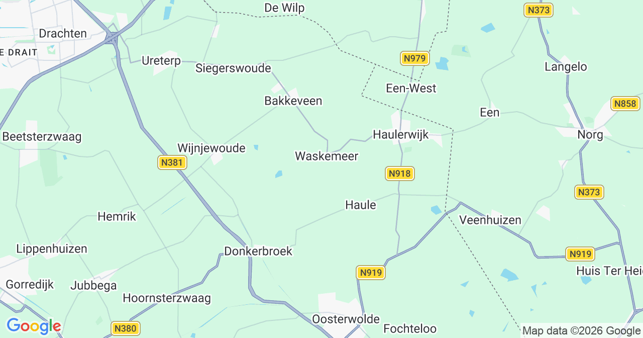 Kaart van het incident in Waskemeer met berekende routes vanaf gealarmeerde posten
