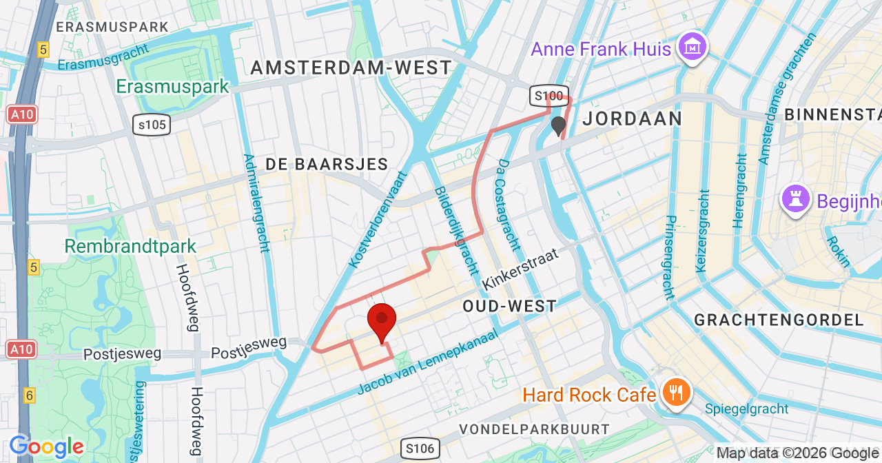 Kaart van het incident in Amsterdam met berekende routes vanaf gealarmeerde posten