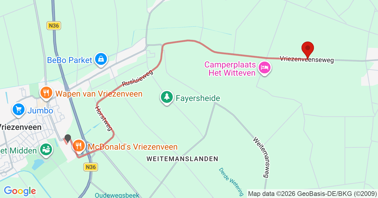 Kaart van het incident in Geesteren met berekende routes vanaf gealarmeerde posten