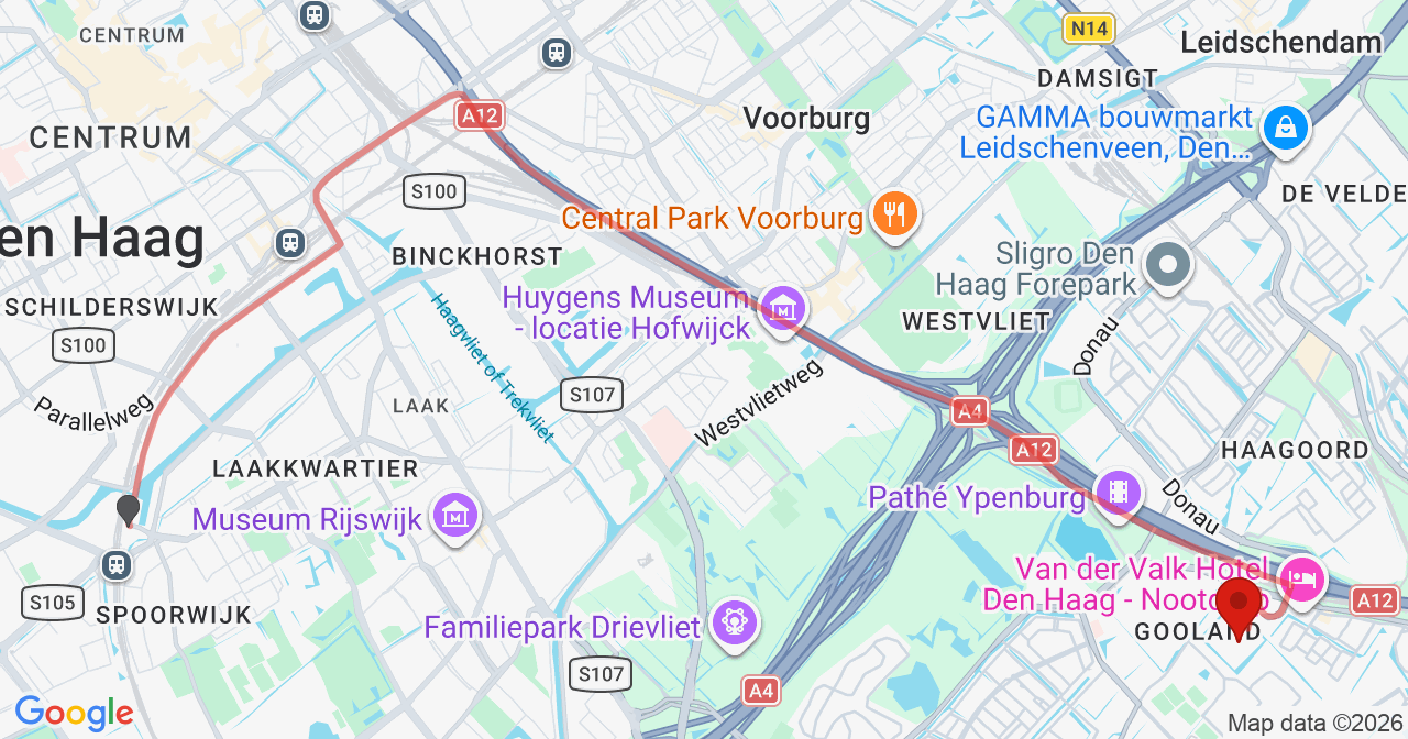 Kaart van het incident in Nootdorp met de aanrijroutes van de gealarmeerde eenheden