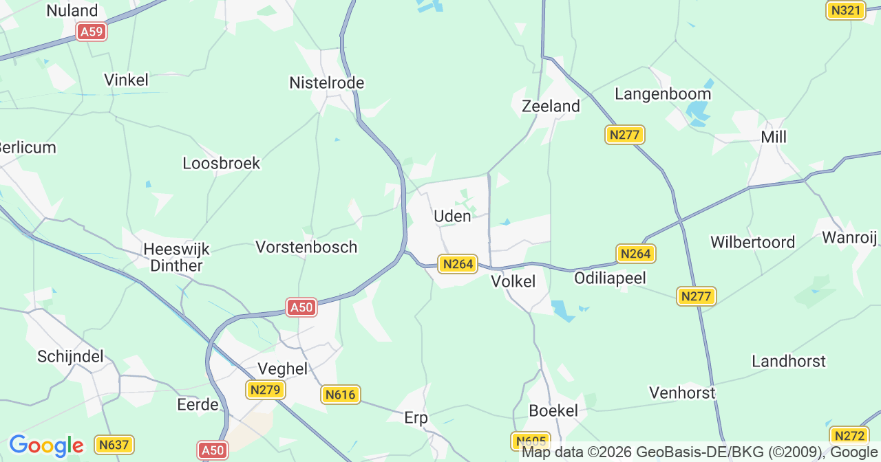 Kaart van het incident in Uden met berekende routes vanaf gealarmeerde posten