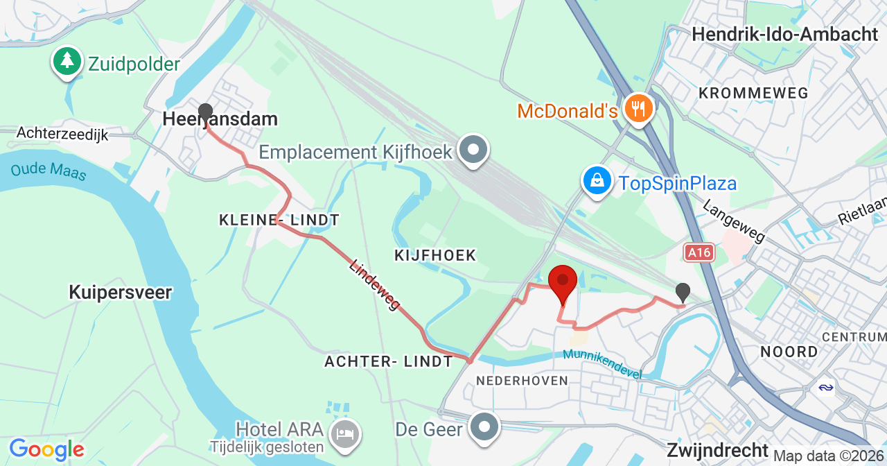 Kaart van het incident in Zwijndrecht met berekende routes vanaf gealarmeerde posten