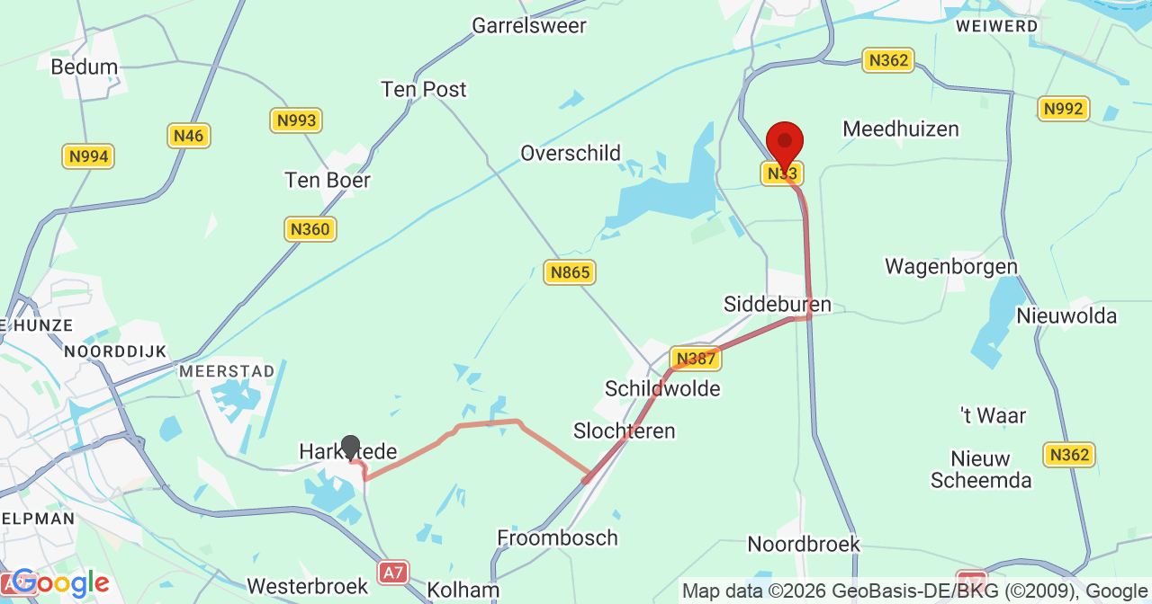 Kaart van het incident in Tjuchem met berekende routes vanaf gealarmeerde posten