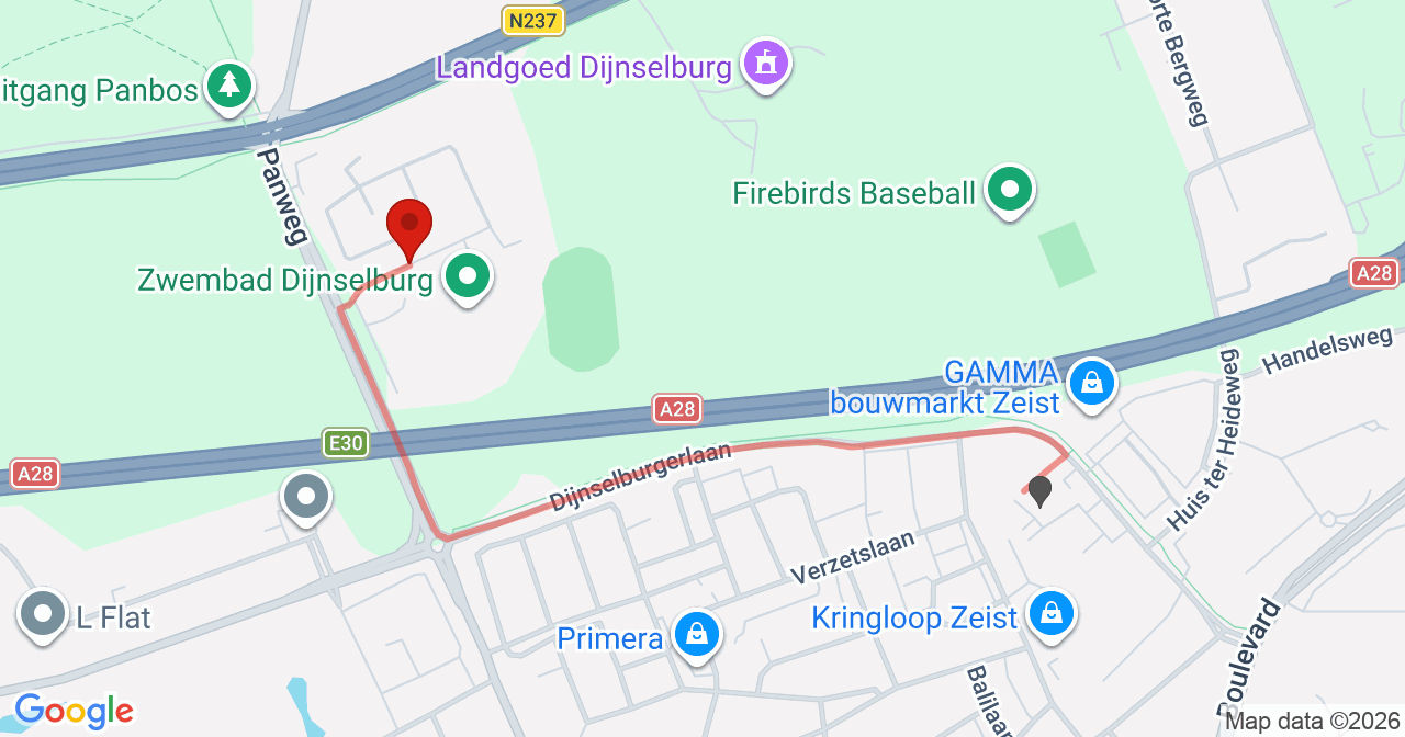 Kaart van het incident in Zeist met berekende routes vanaf gealarmeerde posten