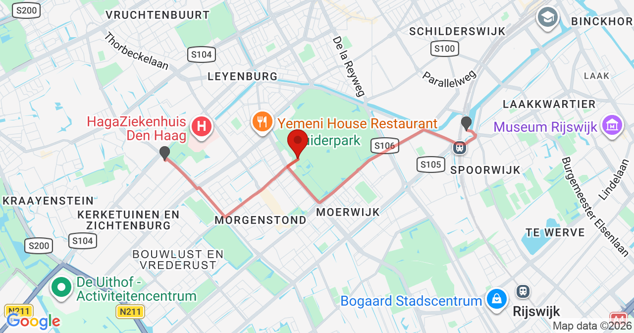 Kaart van het incident in 's-Gravenhage met de aanrijroutes van de gealarmeerde eenheden