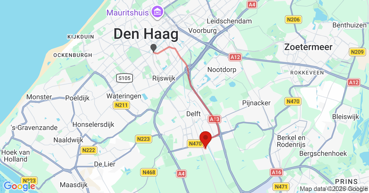 Kaart van het incident in Delft met de aanrijroutes van de gealarmeerde eenheden