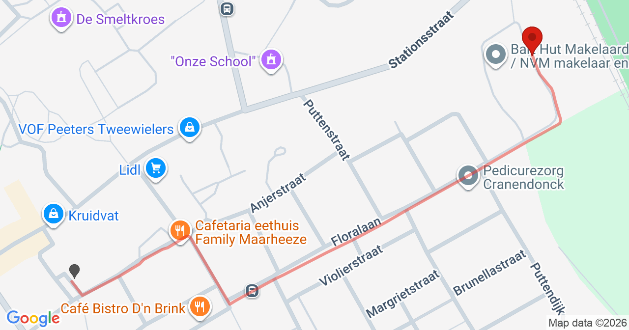 Kaart van het incident in Maarheeze met de aanrijroutes van de gealarmeerde eenheden
