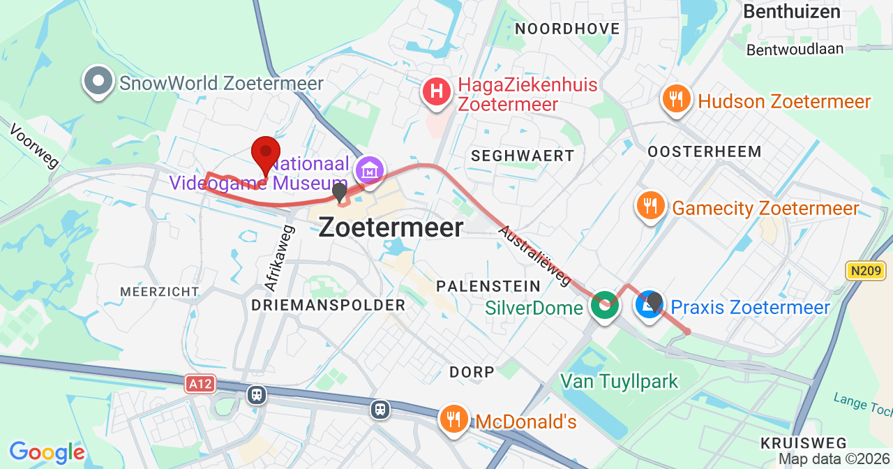 Kaart van het incident in Zoetermeer met de aanrijroutes van de gealarmeerde eenheden