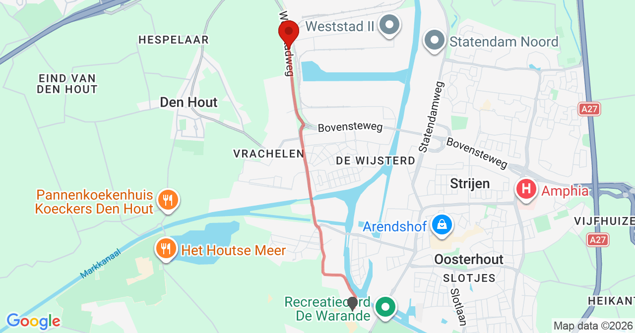 Kaart van het incident in Oosterhout NB met de aanrijroutes van de gealarmeerde eenheden