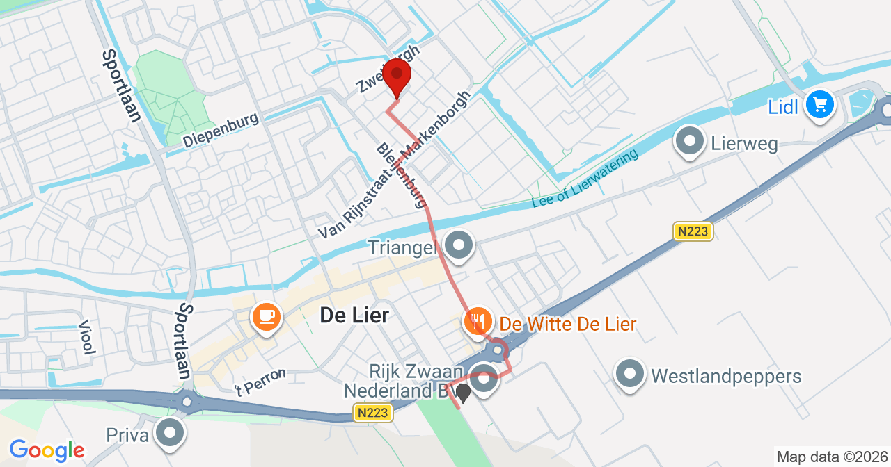 Kaart van het incident in De Lier met de aanrijroutes van de gealarmeerde eenheden