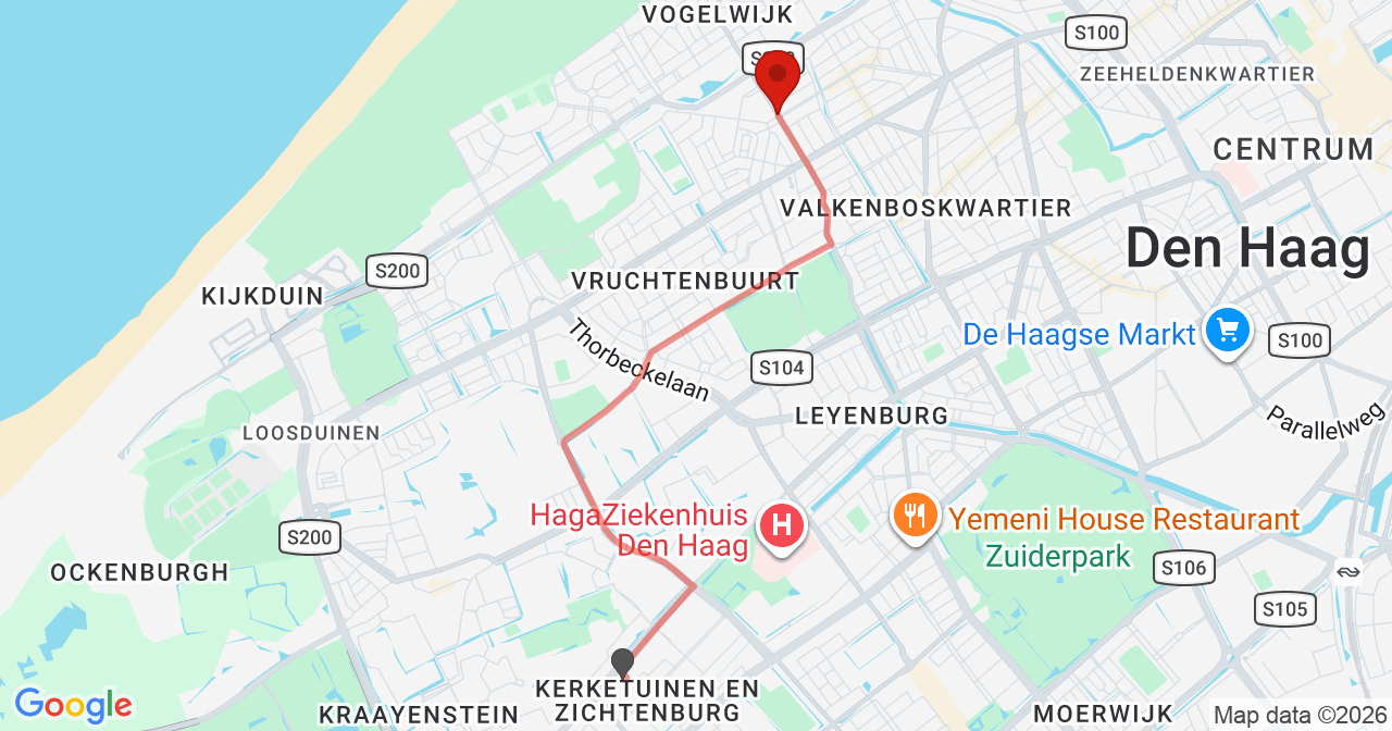 Kaart van het incident in 's-Gravenhage met de aanrijroutes van de gealarmeerde eenheden