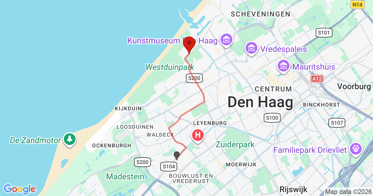 Kaart van het incident in 's-Gravenhage met de aanrijroutes van de gealarmeerde eenheden