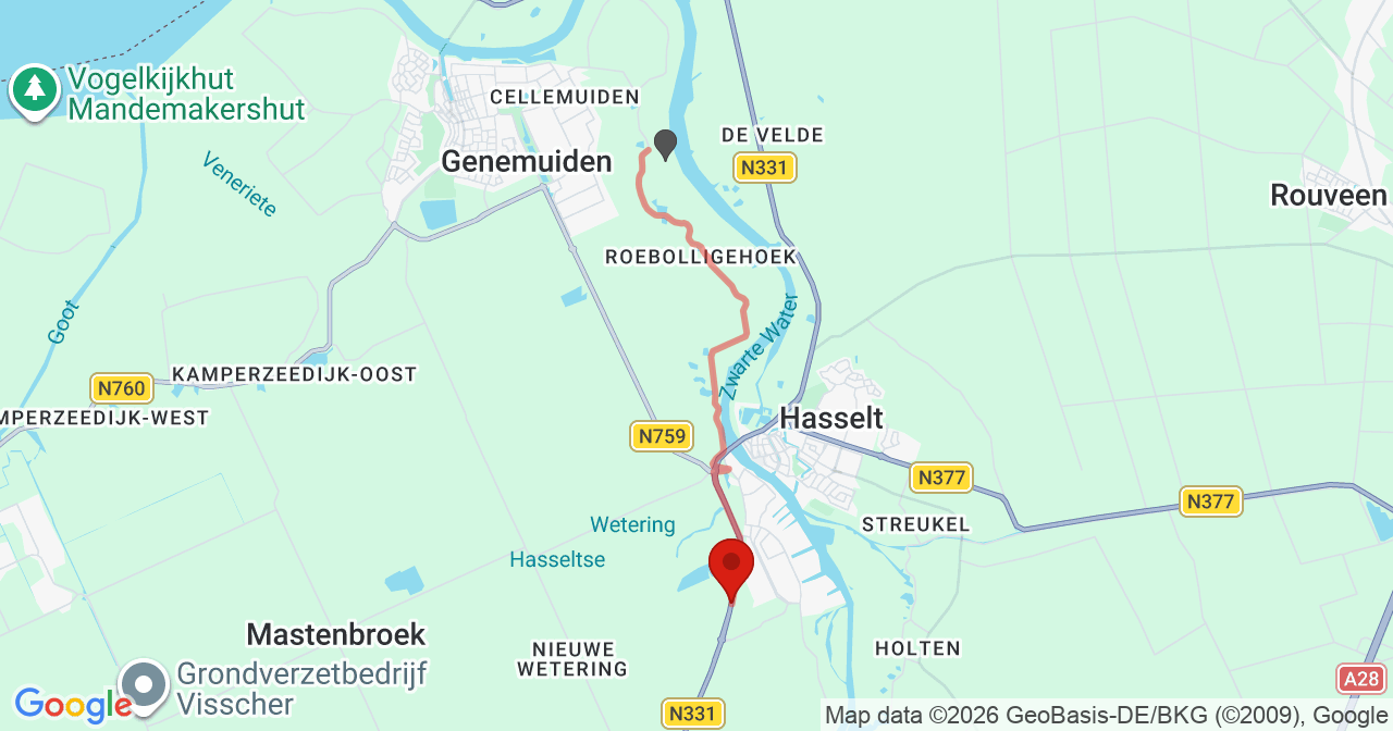 Kaart van het incident in Hasselt met de aanrijroutes van de gealarmeerde eenheden