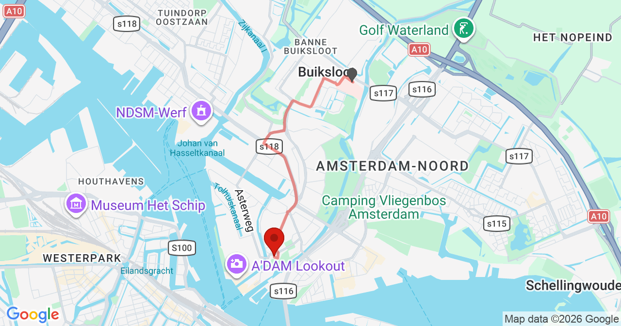 Kaart van het incident in Amsterdam met de aanrijroutes van de gealarmeerde eenheden