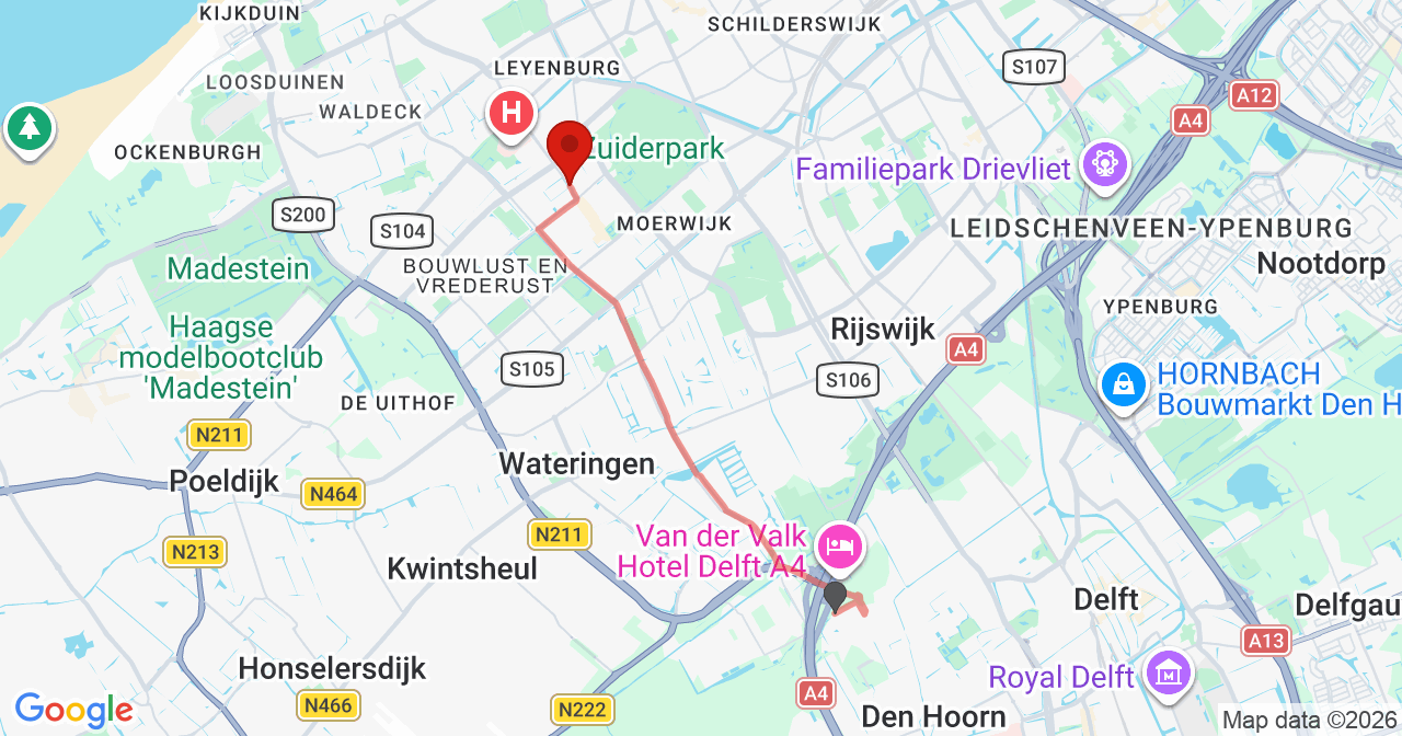 Kaart van het incident in 's-Gravenhage met de aanrijroutes van de gealarmeerde eenheden