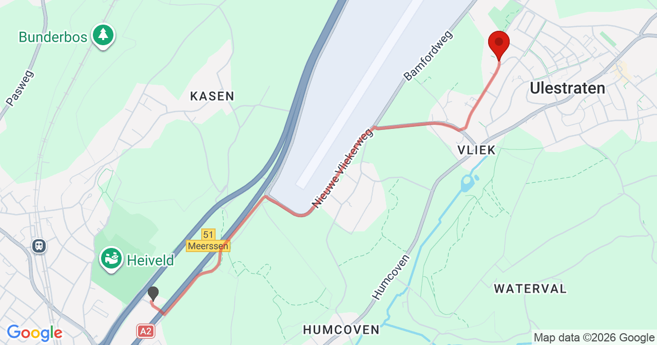 Kaart van het incident in Ulestraten met de aanrijroutes van de gealarmeerde eenheden