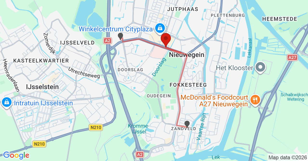 Kaart van het incident in Nieuwegein met de aanrijroutes van de gealarmeerde eenheden