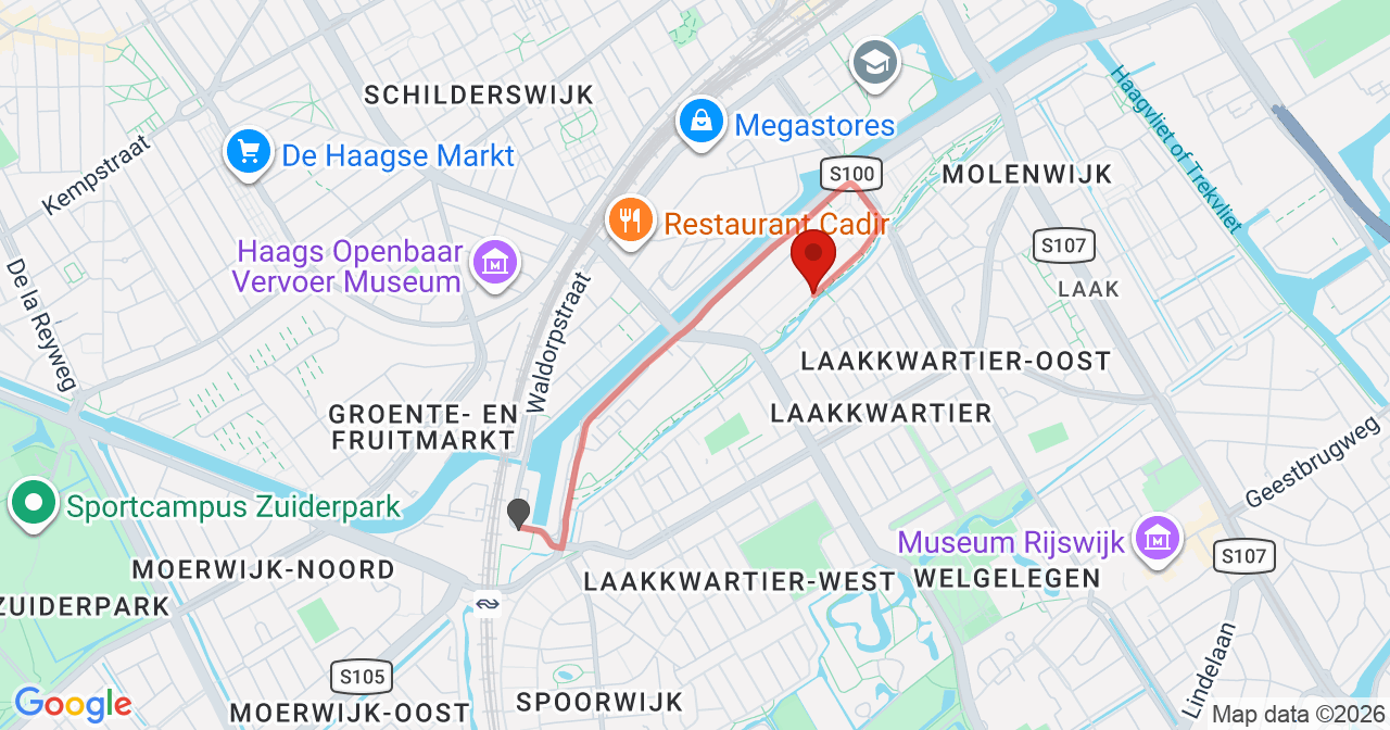 Kaart van het incident in 's-Gravenhage met de aanrijroutes van de gealarmeerde eenheden