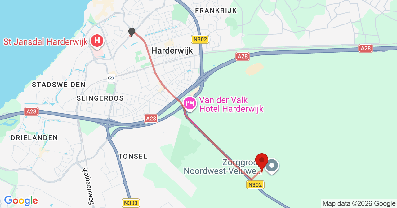 Kaart van het incident in Harderwijk met de aanrijroutes van de gealarmeerde eenheden