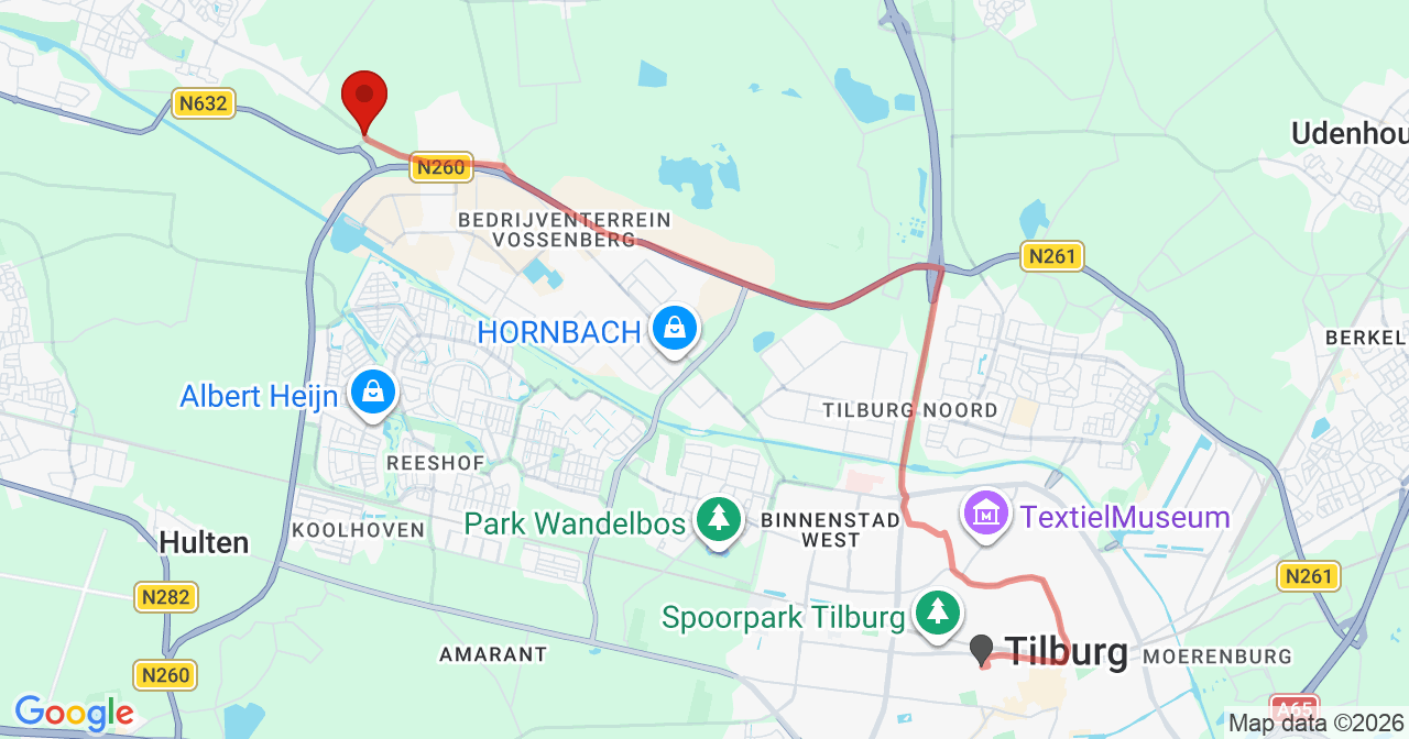 Kaart van het incident in Dongen met de aanrijroutes van de gealarmeerde eenheden