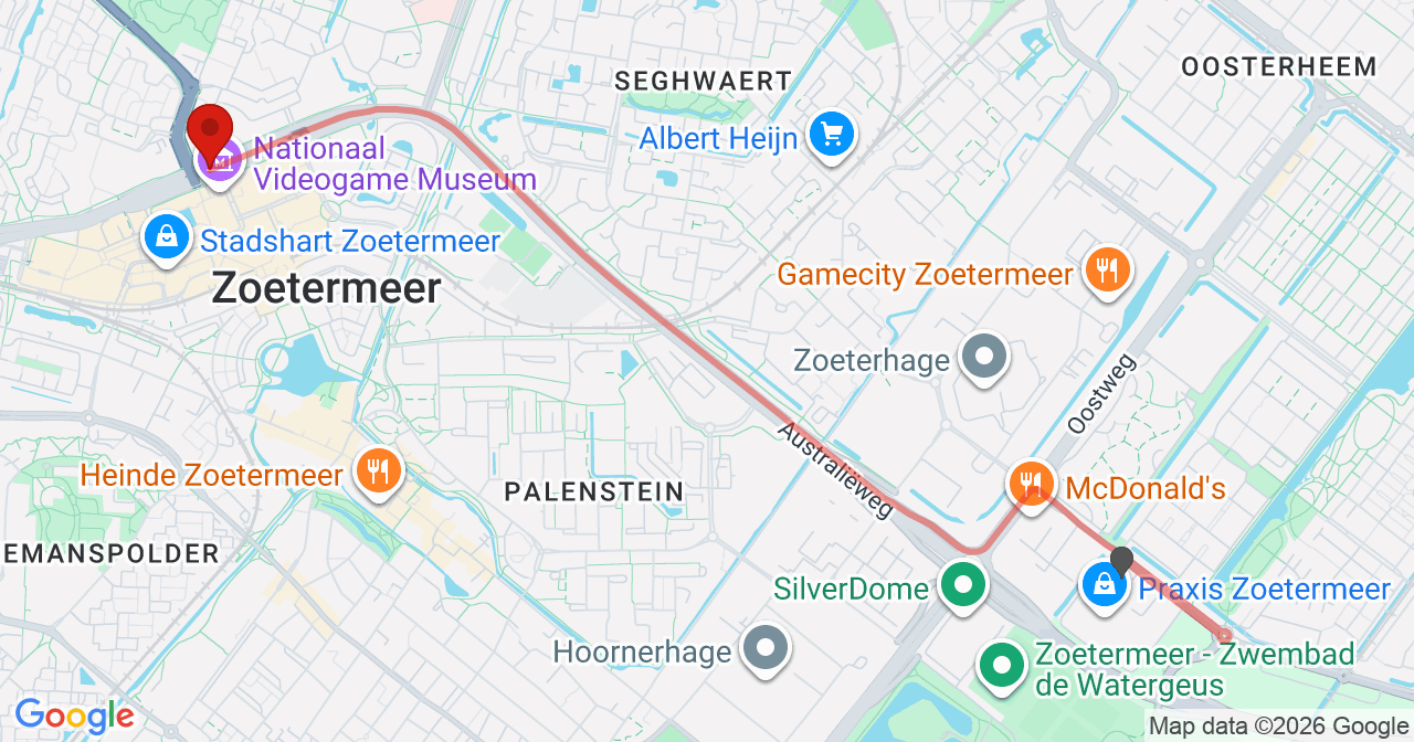 Kaart van het incident in Zoetermeer met berekende routes vanaf gealarmeerde posten