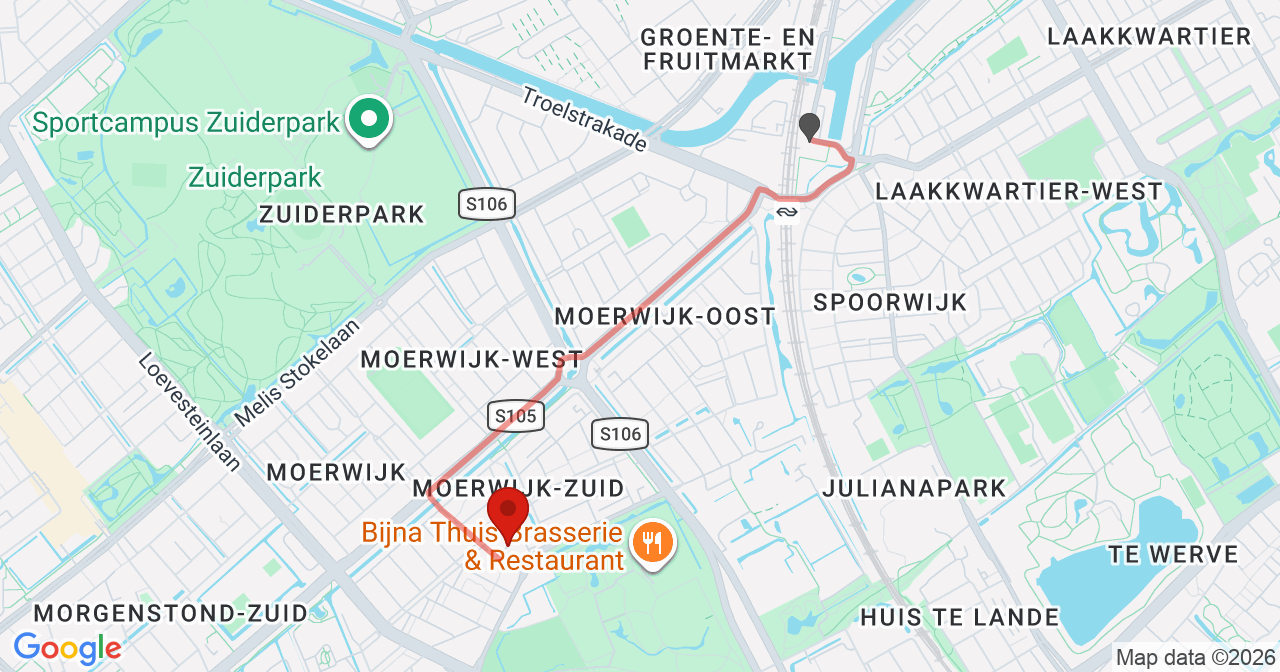 Kaart van het incident in 's-Gravenhage met de aanrijroutes van de gealarmeerde eenheden