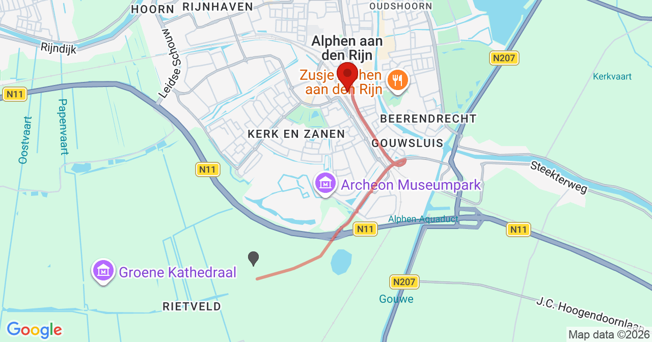 Kaart van het incident in Alphen aan den Rijn met de aanrijroutes van de gealarmeerde eenheden