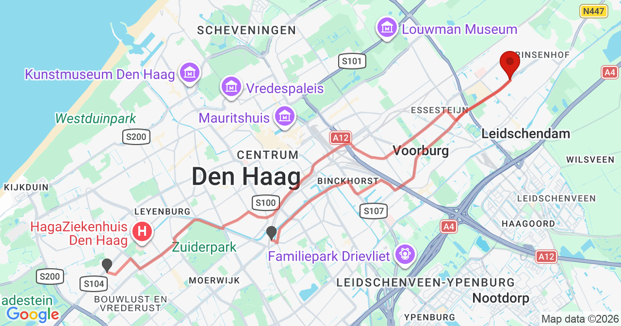 Kaart van het incident in Leidschendam met de aanrijroutes van de gealarmeerde eenheden