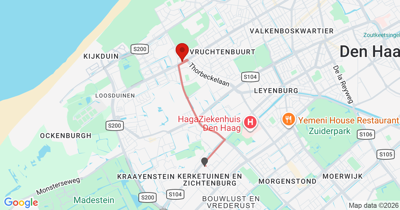 Kaart van het incident in 's-Gravenhage met de aanrijroutes van de gealarmeerde eenheden