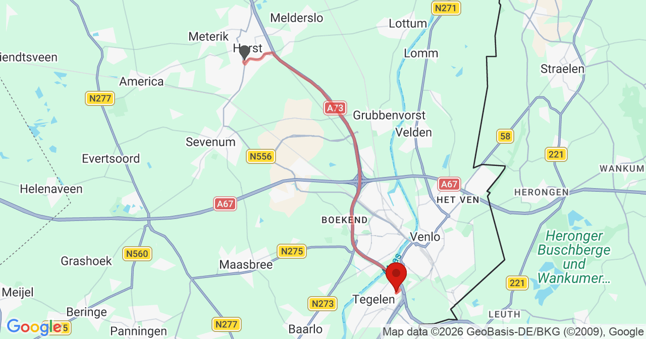Kaart van het incident in Tegelen met de aanrijroutes van de gealarmeerde eenheden