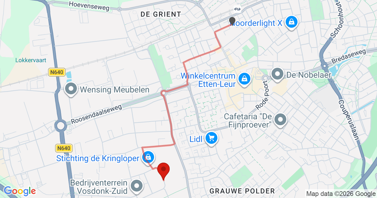 Kaart van het incident in Etten-Leur met de aanrijroutes van de gealarmeerde eenheden