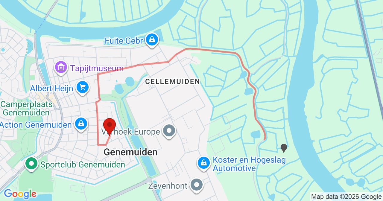 Kaart van het incident in Genemuiden met de aanrijroutes van de gealarmeerde eenheden