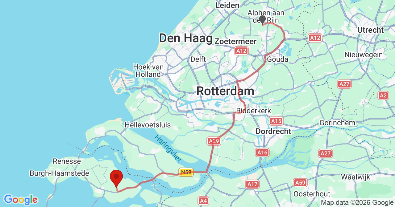 Kaart van het incident in Nieuwerkerk met de aanrijroutes van de gealarmeerde eenheden