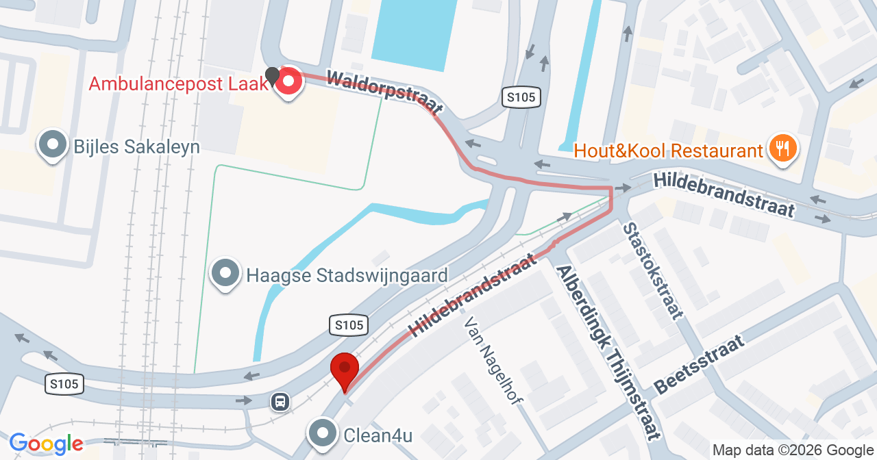 Kaart van het incident in 's-Gravenhage met de aanrijroutes van de gealarmeerde eenheden